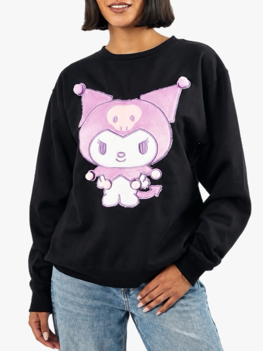 BioWorld NWT Plus Size XXL Black Kuromi Graphic Crewneck Sweatshirt Pink Plush